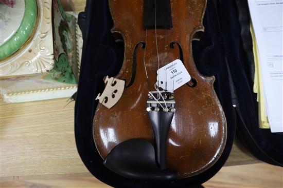 A late 19th/early 20th century Saxon violin, associated case